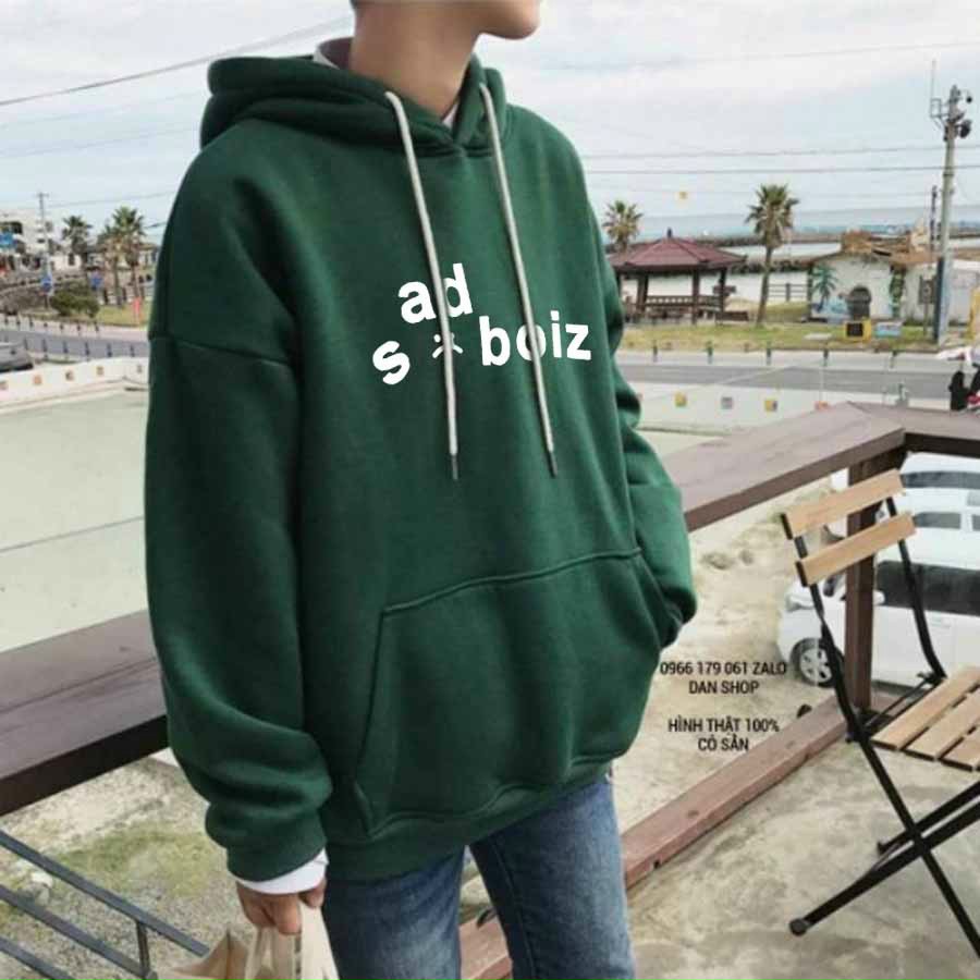Áo Hoodie Sadboiz Màu Xanh Có Túi , Nón Mũ 2 Lớp - Khoác Thun Nỉ Nam Nữ Nhóm Cặp Đôi Mặc Chống Nắng - Thu Đông