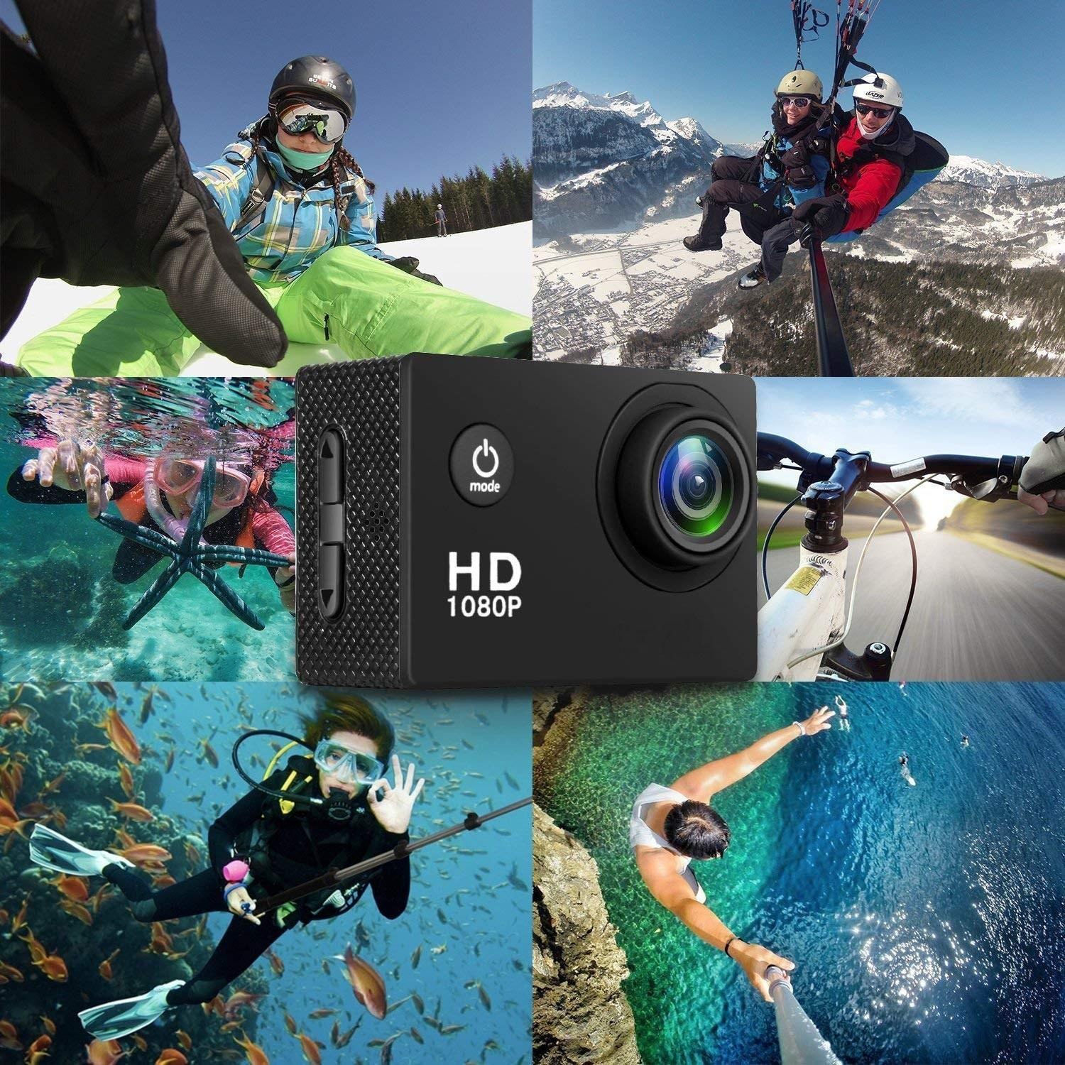 Camera hành động 1080p Go Pro Pro Outdoor chống nước máy ảnh thể thao 2.0 inch màn hình