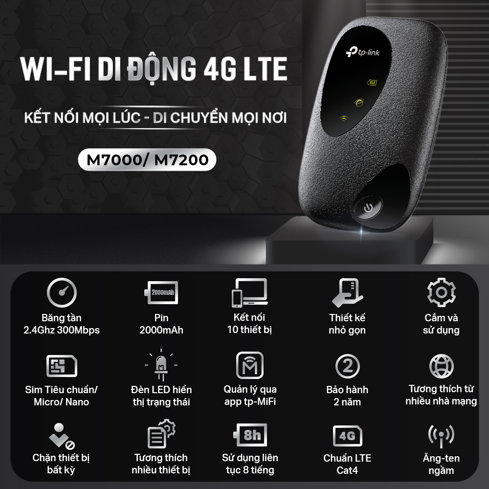Bộ Phát Wifi Di Động 3G/4G TP-Link M7000 - Hàng Chính Hãng