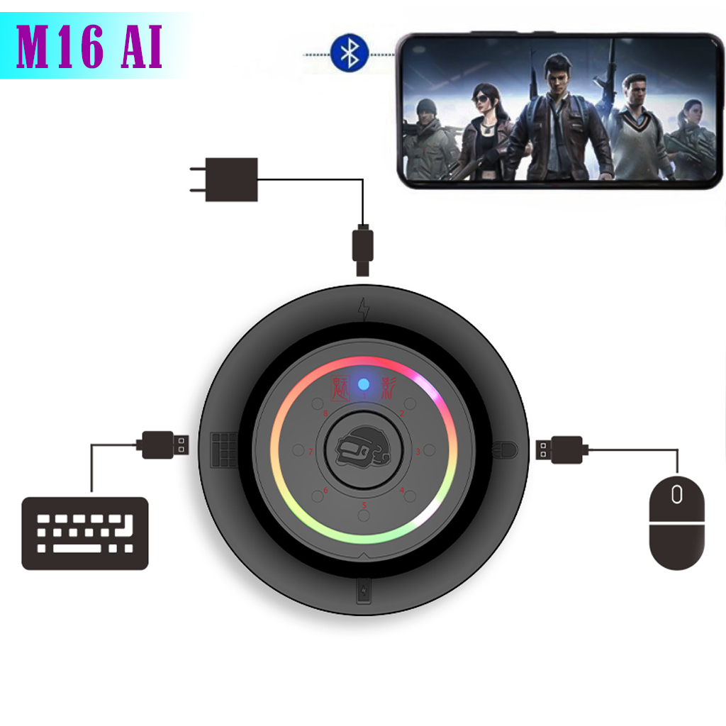 Bộ chuyển đổi bàn phím chuột chơi game M16 bluetooth 5.0 hỗ trợ tất cả các loại chipset mediatek dành cho điện thoại chơi game pubg, ff, tốc chiến, minecraft AUTO ghìm tâm AI