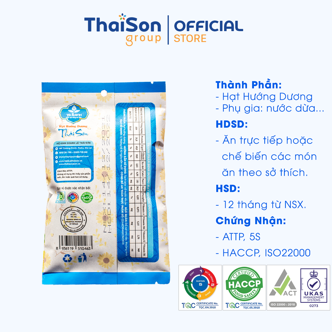 Hạt hướng dương Thái Sơn bịch 50g