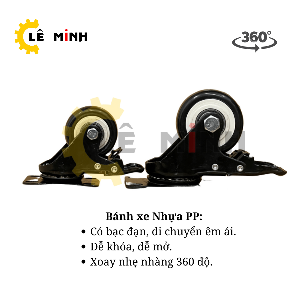 Bộ 4 Bánh Xe Đẩy Hàng Nhựa PP Loại Tốt - 5cm - Có khóa Chống Trượt