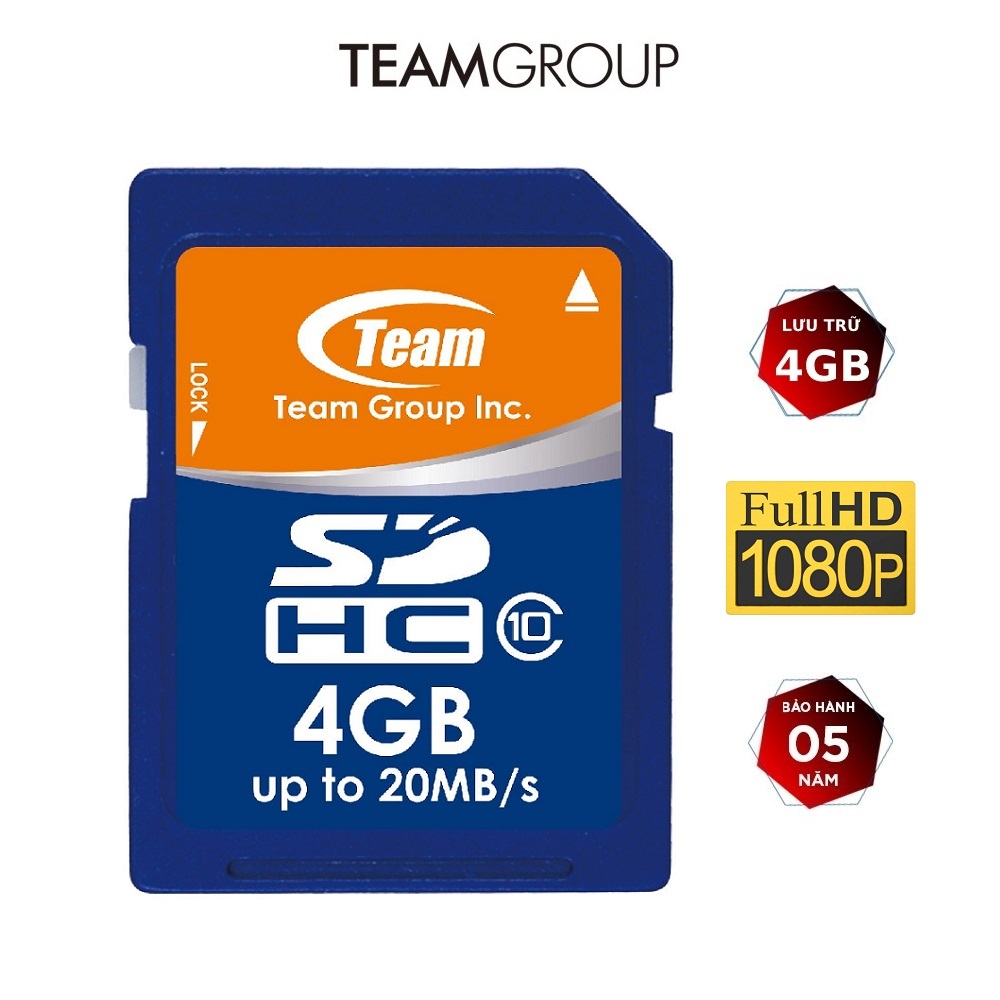 Thẻ nhớ SDHC Team Group 4GB upto 20MB/s Class 10 (dành cho máy ảnh) - Hàng chính hãng