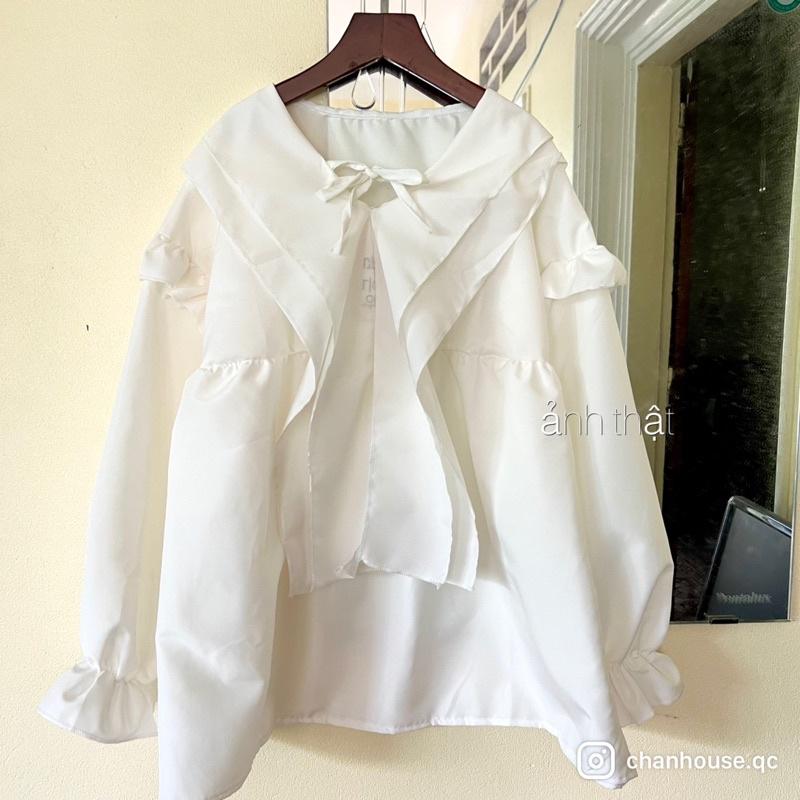 Áo Sơ Mi Bèo Vai Bèo Cổ, Áo Bánh Bèo Tiểu Thư Màu Trắng Ulzzang Phong Cách Hàn Quốc Chan House