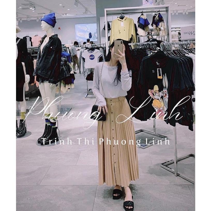 CHÂN VÁY MIDI DẬP LY MÀU BE