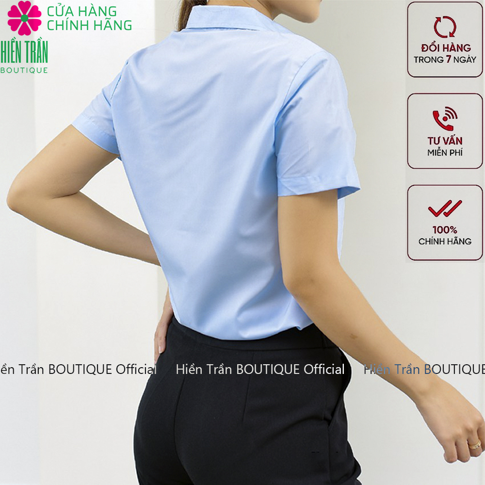 Áo sơ mi ngắn tay nữ Hiền Trần BOUTIQUE, chất vải cao cấp, áo sơ mi cộc tay công sở, dáng suông, form chuẩn, mặc tôn dáng