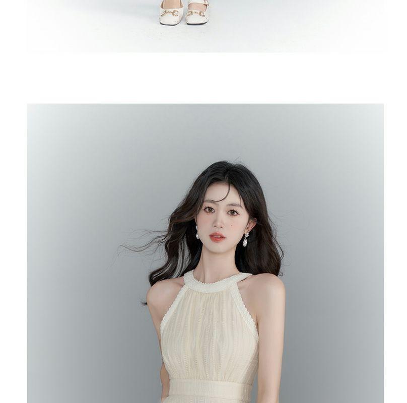 DONGSHOP Váy cổ nữ thiết kế mùa hè, eo cao, váy cổ dài.