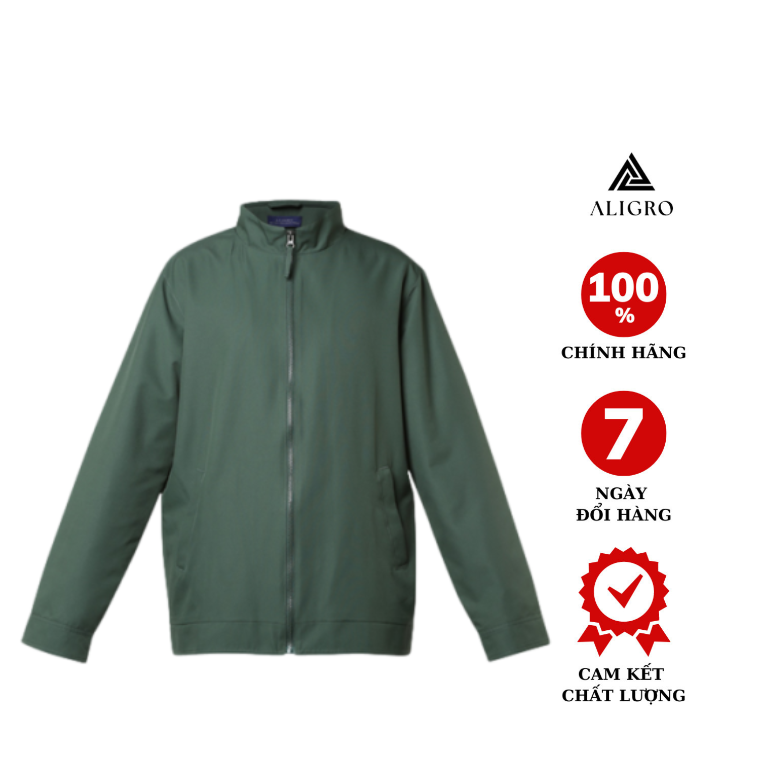 Áo khoác nam Aligro 2 lớp màu xanh lá chất liệu vải cotton mịn, đanh không xù, thoáng khí ALGAKG8