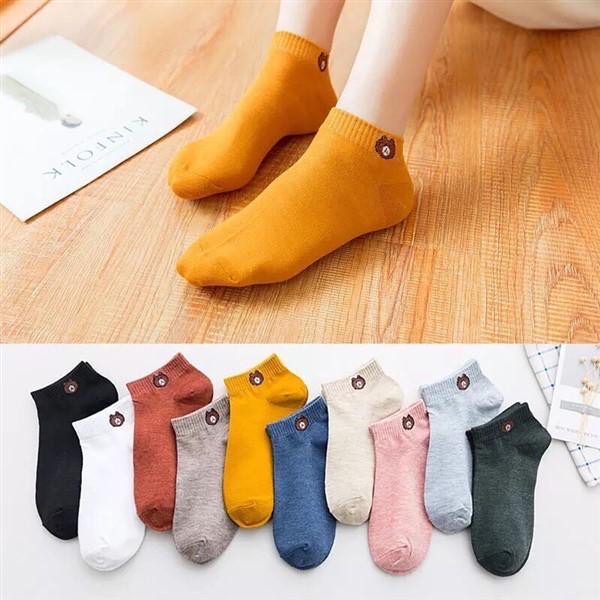 Combo 10 đôi tất gấu nữ ,cổ ngắn nhiều màu dễ thương vải cotton , khử mùi , kháng khuẩn kèm túi dây rút xinh xắn cute cho phái nữ