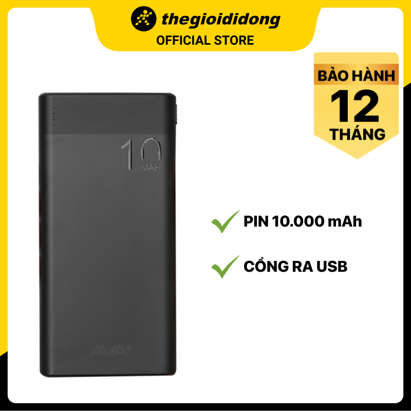 Pin sạc dự phòng Polymer 10.000mAh AVA+ JP208 - Hàng chính hãng - Đen