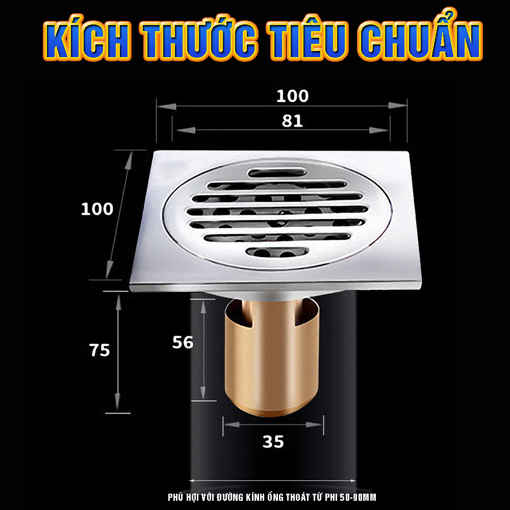 Phễu ga thoát sàn ngăn mùi, vi khuẩn, côn trùng trào ngược lên INOX SUS 304, lõi đồng, MIHOCO 183