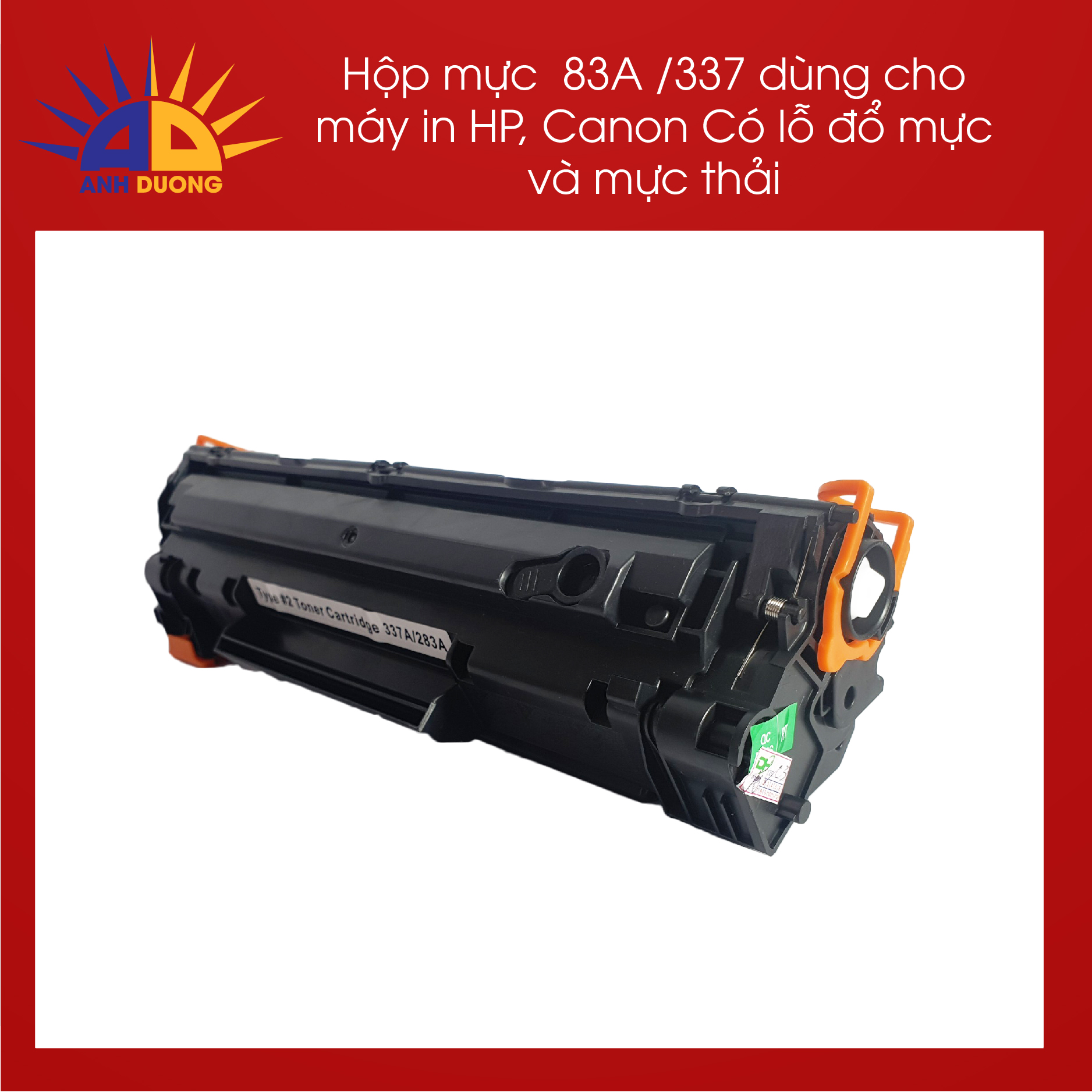 Hộp mực 83A và 337A có lỗ đổ mực và mực thải Dùng cho HP LaserJet Pro M125/ 125FW/ 125A/ M126/ ...