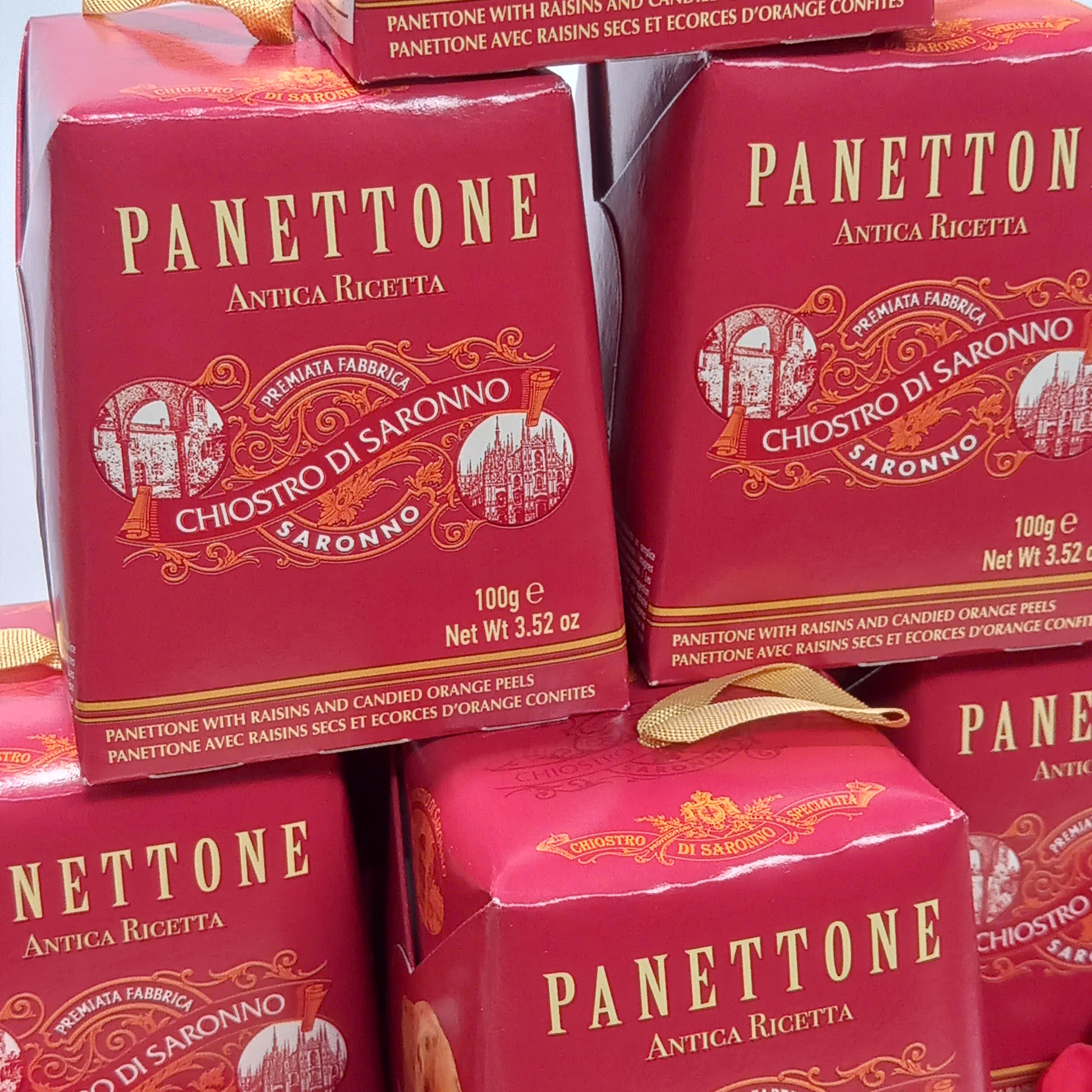 GIỎ QUÀ TẶNG GIÁNG SINH BÁNH PANETTONE CHIOSTRO DI SARONNO, BÁNH GIÁNG SINH PANETTONE CHIOSTRO DI SARONNO (SET 7 hộp bánh 100g)