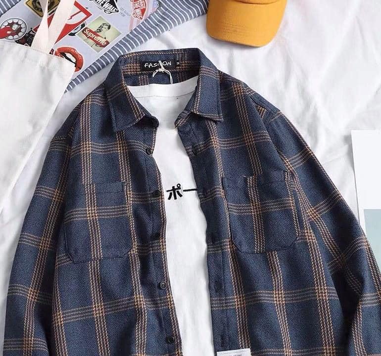 Áo sơ mi unisex form rộng - somi nam nữ sọc số 16