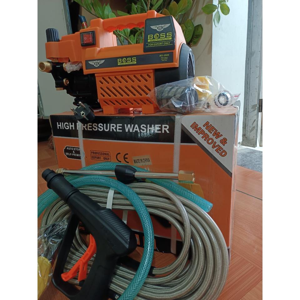 Máy xịt rửa xe máy, ô tô mini áp lực cao BOSCH 3000W Khỏe vô đối có chỉnh áp lực gia đình, dây dài 15m