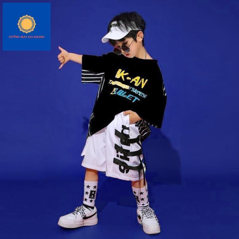 Đồ bộ bé trai, bé gái, kiểu dáng HipHop cá tính, sành điệu, thun cotton ngắn tay - GiaKhang