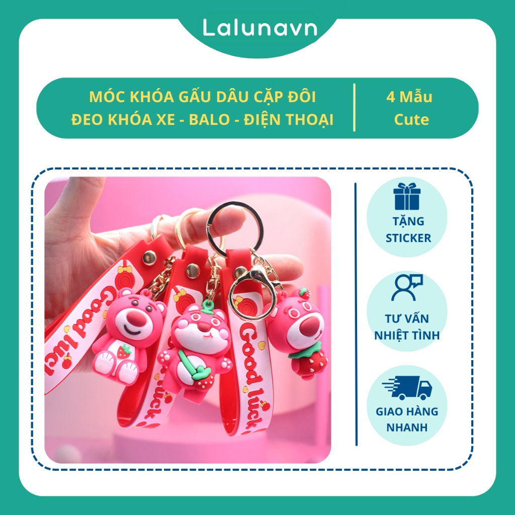 Móc Chìa Khóa Gấu dâu Lotso Hồng Dễ Thương, phụ kiện đeo balo túi ví xinh yêu cute Lalunavn A92