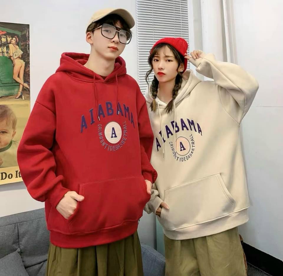 Hình ảnh Áo Hoodie oversize ALABAMA tay dài thu đông phong cách Hàn Quốc, Áo khoác nam nữ nỉ ngoại hoodie ALABAMA, Áo khoác Hoodies nam nữ vải nỉ bông mềm ấm form rộng Freesize Thời trang Hot Trend Kita Unisex - AIABAMA