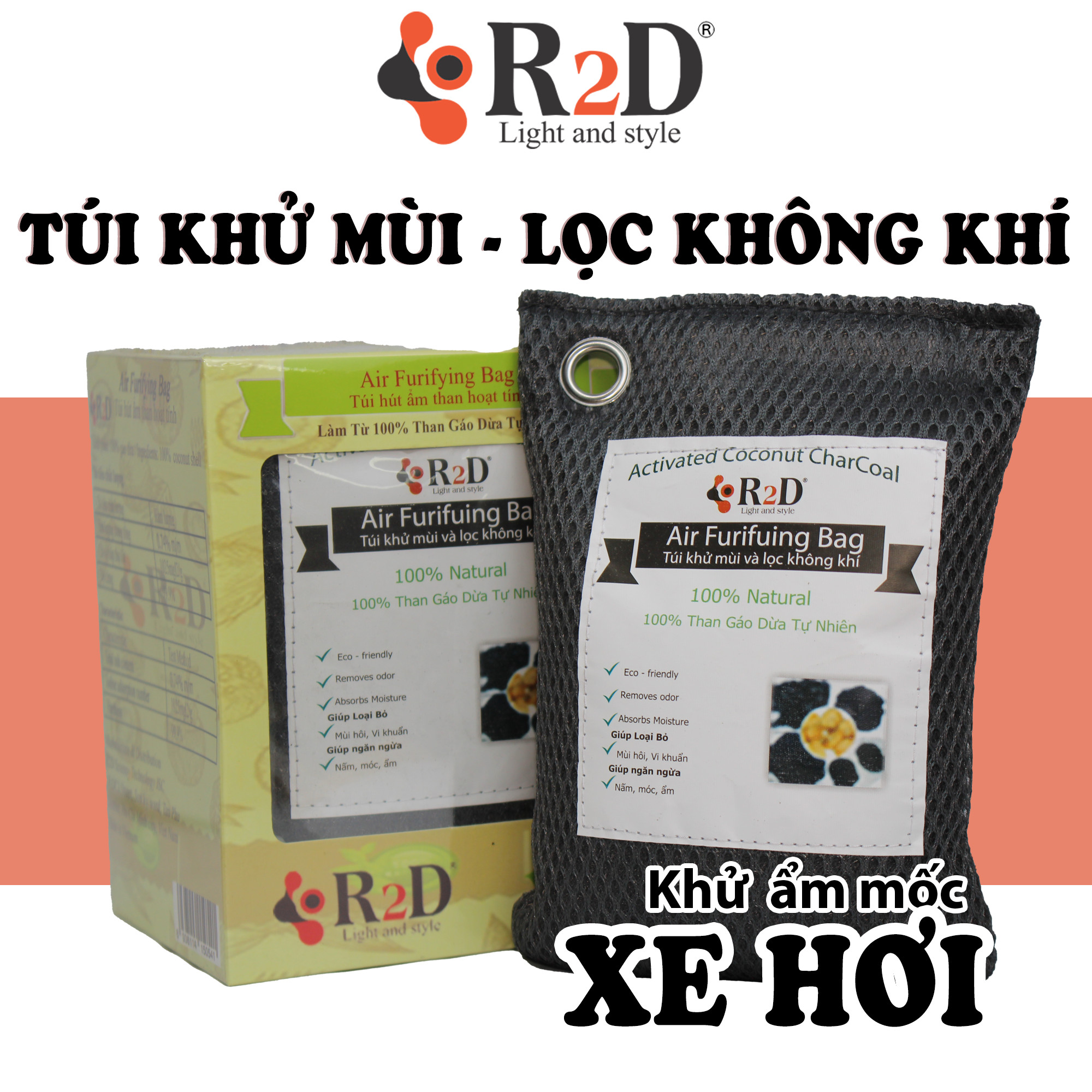 Túi Hút Ẩm Than Hoạt Tính Khử Mùi, Than Hoạt Tính Khử Mùi Xe Hơi , Kháng Khuẩn Đến Từ Shop R2D, Nguyên Liệu Tự Nhiên, Lành Tính.