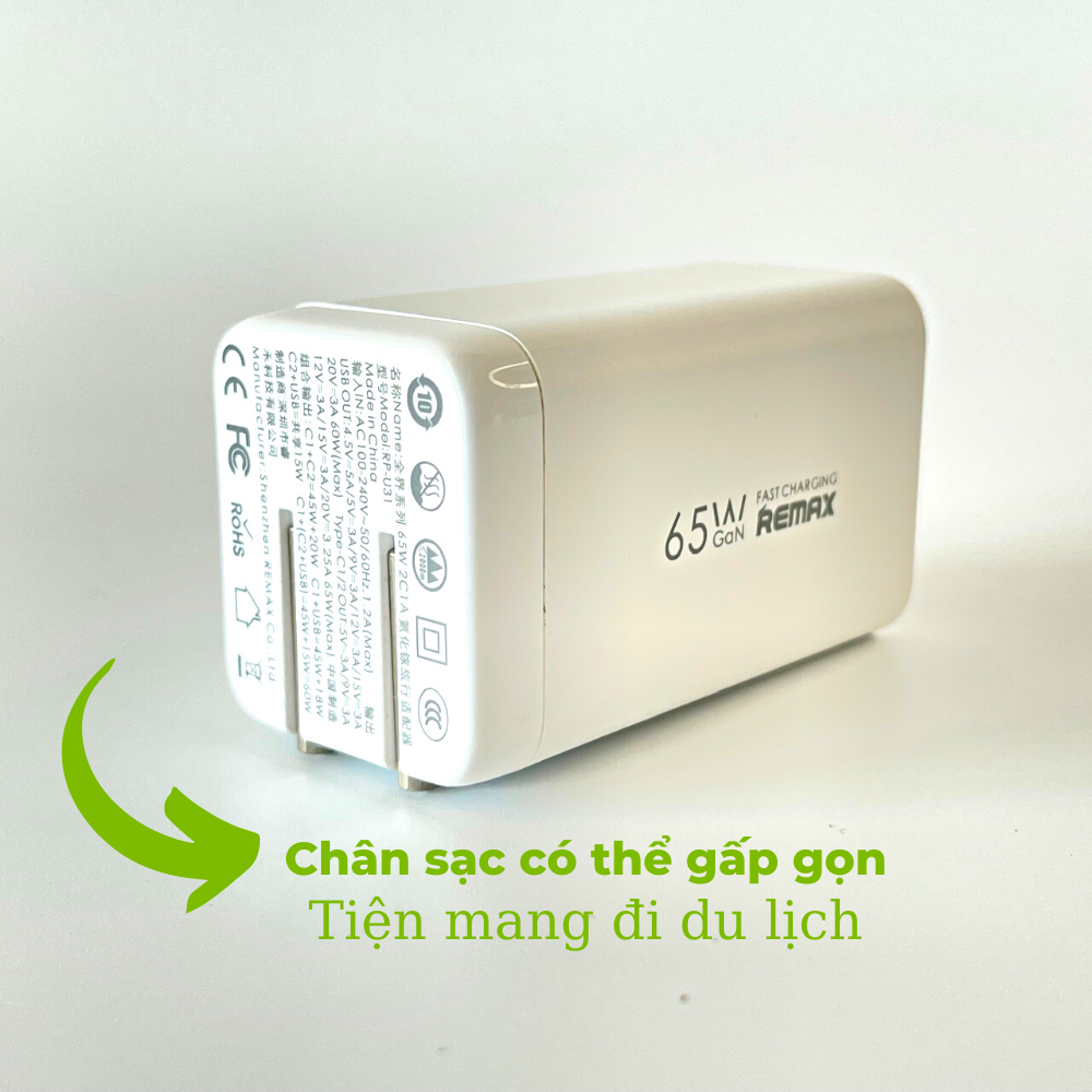 Củ sạc nhanh Remax 3 Port 65W Gan3 Pro Charger - Hàng chính hãng