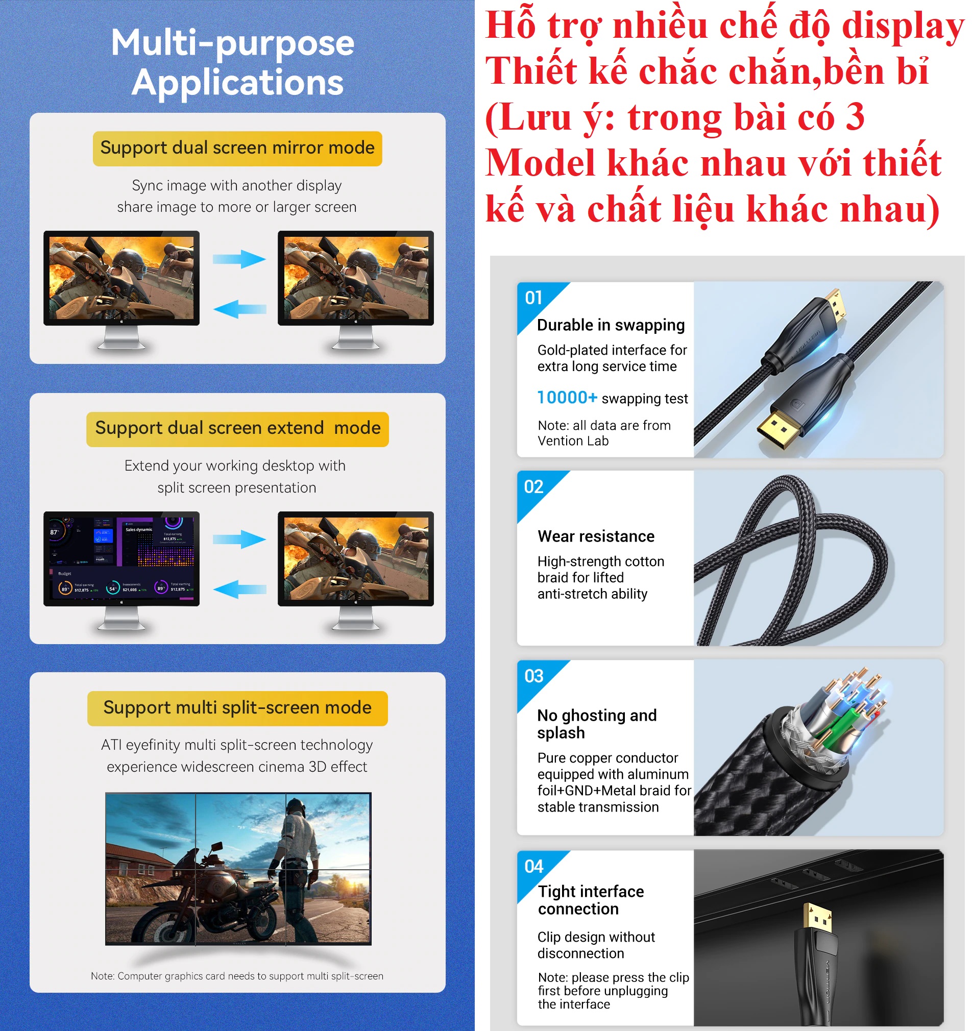 [ DP male to DP  male] Cáp video hình ảnh 2 đầu DP 1.4 hỗ trợ 8K Vention HCC HCD HCE _ Hàng chính hãng