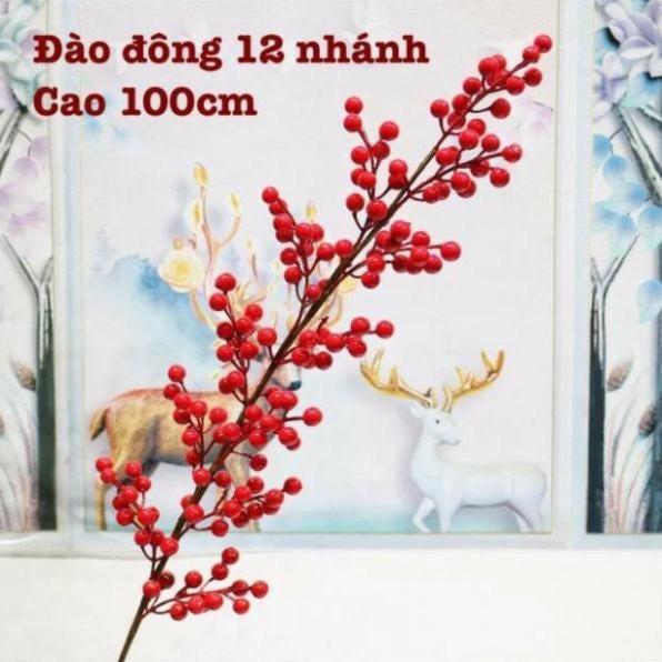 Cành Đào Đông Đỏ Tài Lộc Cao Cấp Dài 1M Trang Trí Nhà Cửa, Decor Nội Thất Tuyệt Đẹp