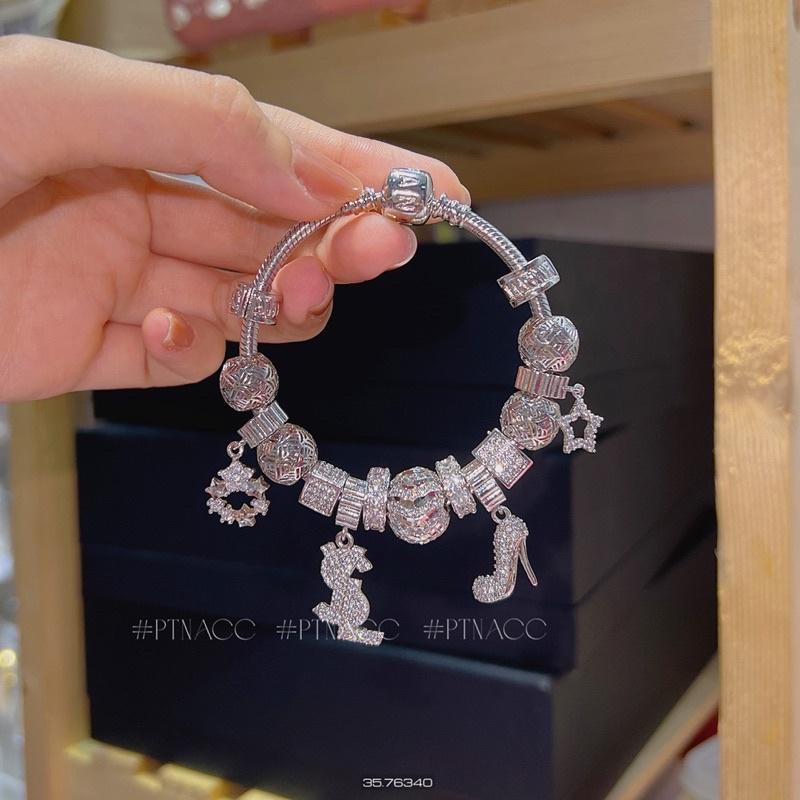 ᴾᵀᴺᵃᶜᶜ Vòng tay pandora xi bạch kim full charm | P762.5537