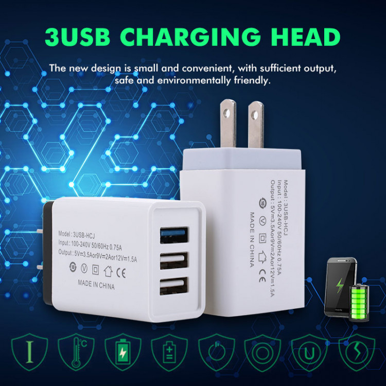 Củ  Sạc Nhanh 3 cổng USB 5V-3A,2A,1.5A Siêu Nhanh