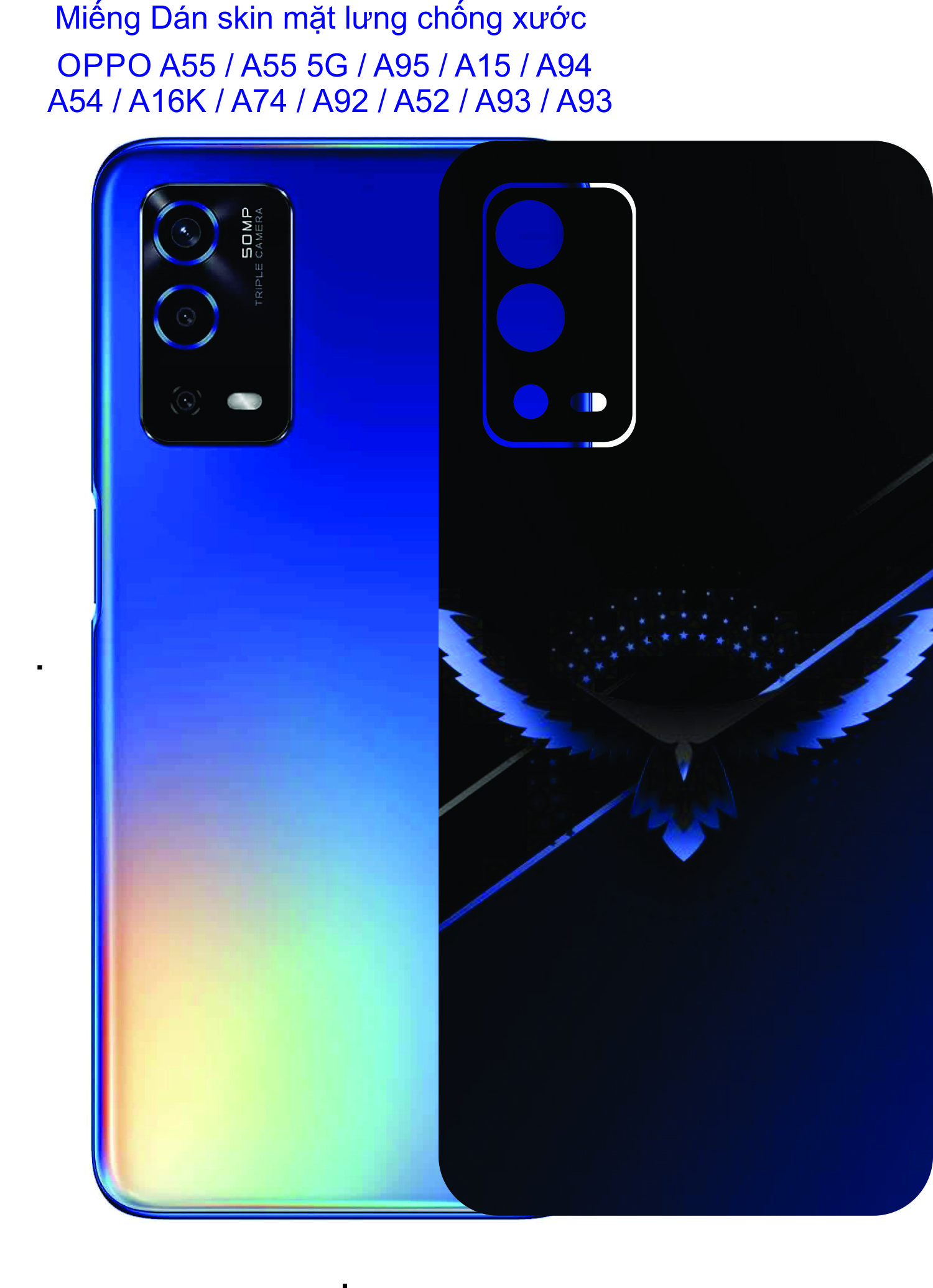 Miếng Dán Skin 3D mặt lưng dành cho OPPO A55 / A55 5G / A95 / A15 / A15s / A94 / A54 / A16K / A74 / A92 / A52 / A93 /