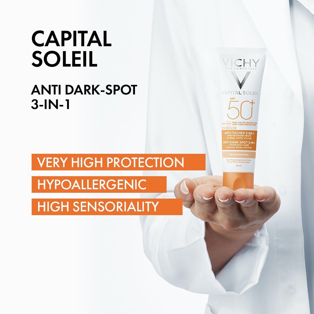 Kem Chống Nắng Vichy Capital Soleil Anti-Dark Spot 3-In-1 Có Màu Che Khuyết Điểm Giảm Thâm Nám Và Dưỡng Da SPF 50 PA+++ 50ml