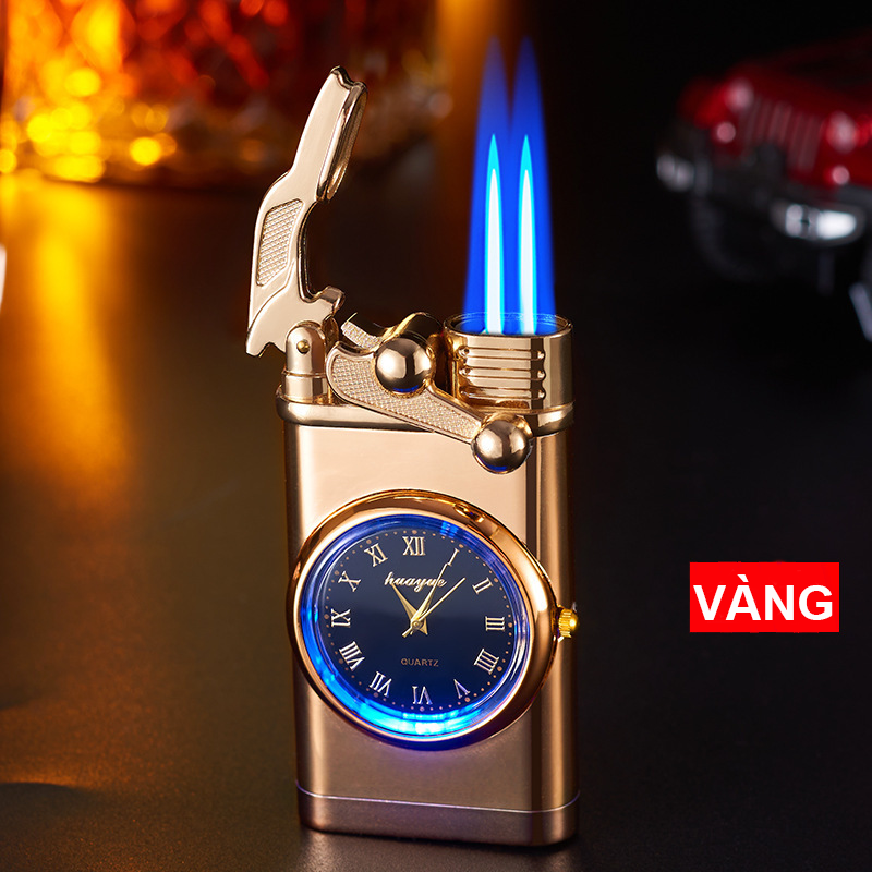 Bật Lửa Khè 2 Tia Kiêm Đồng Đồ Có Đèn Led