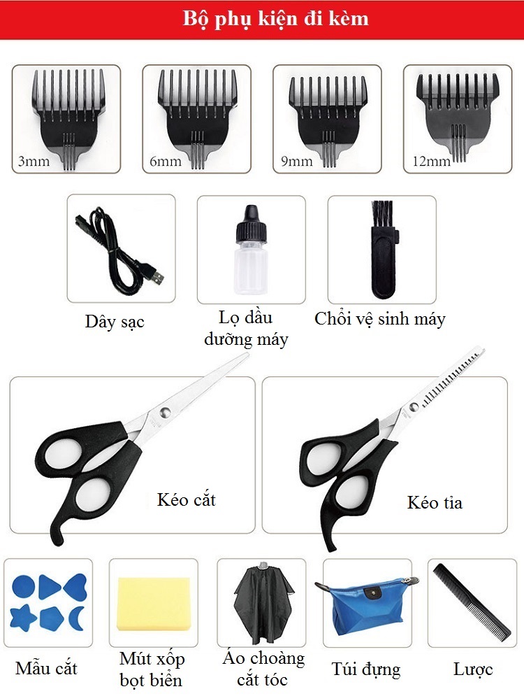 Bộ tông đơ tạo kiểu tóc mini cầm tay đa năng cao cấp TS-90127 -
