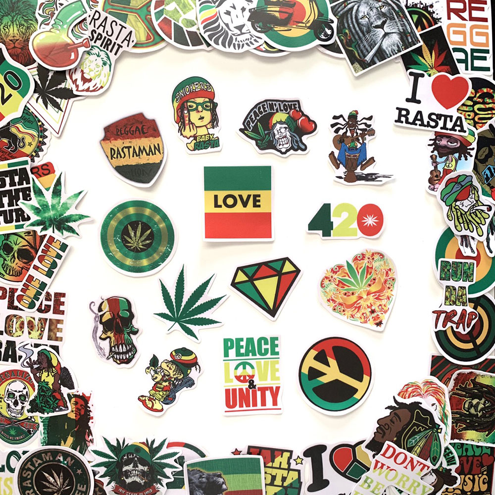 Bộ 50 Hình Dán Sticker Rasta (2020) Decal Chống Nước Trang Trí Chủ Đề Rastafari Chất Lượng Cao