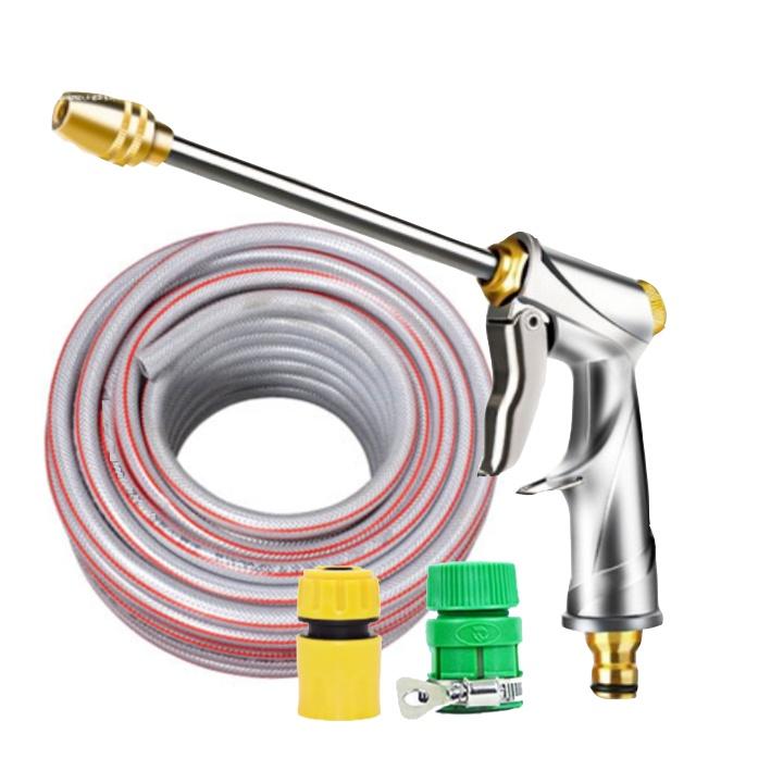 Rửa xe tưới cây Bộ dây và vòi xịt tăng áp lực nước 300% loại 30m cút nhựa,nối nhựa 206701-2