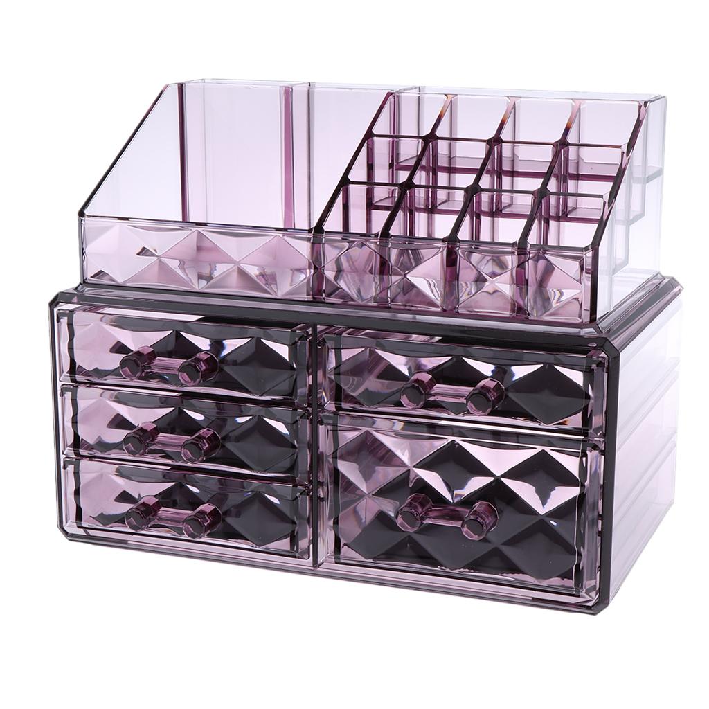Acrylic Cosmetic Organizer Lipstick Polishes Display Jewelry Storage Box Purple
