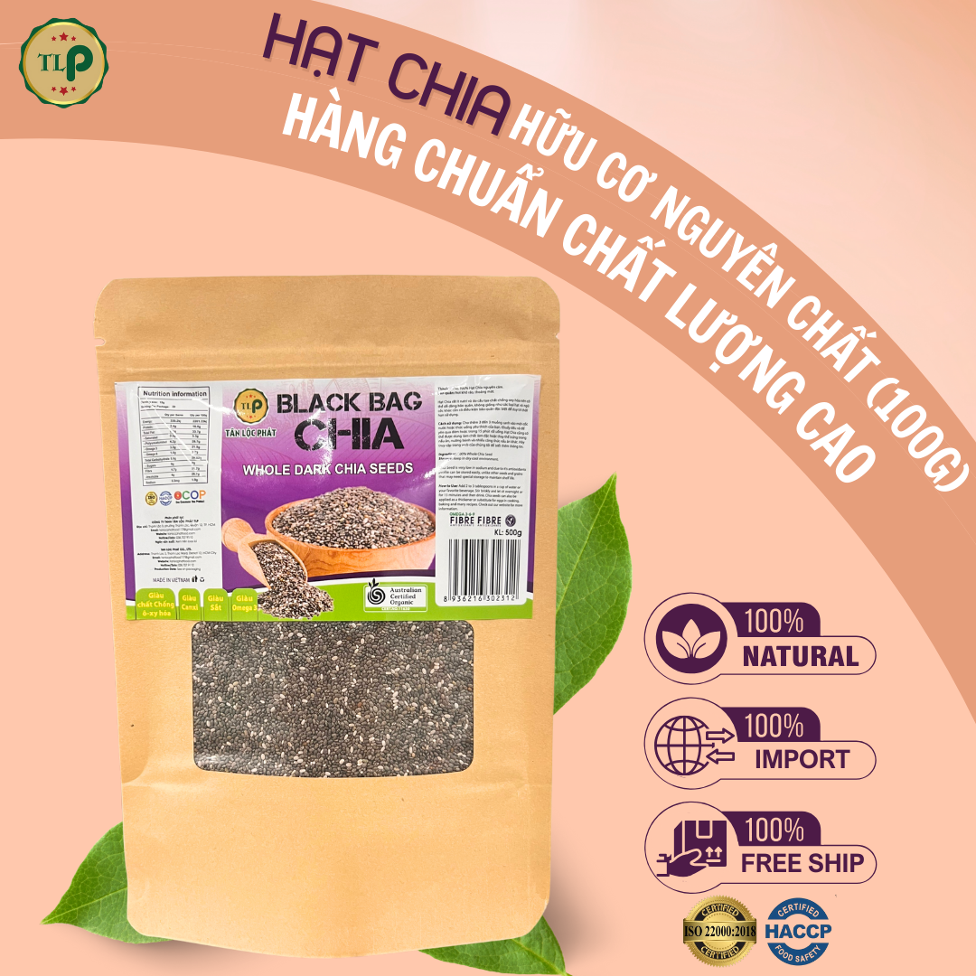 Hạt Chia Úc TLP.100% Organic Ăn Kiêng Giảm Cân Hạt Chuẩn Sạch Đều Đẹp (Gói 100g)