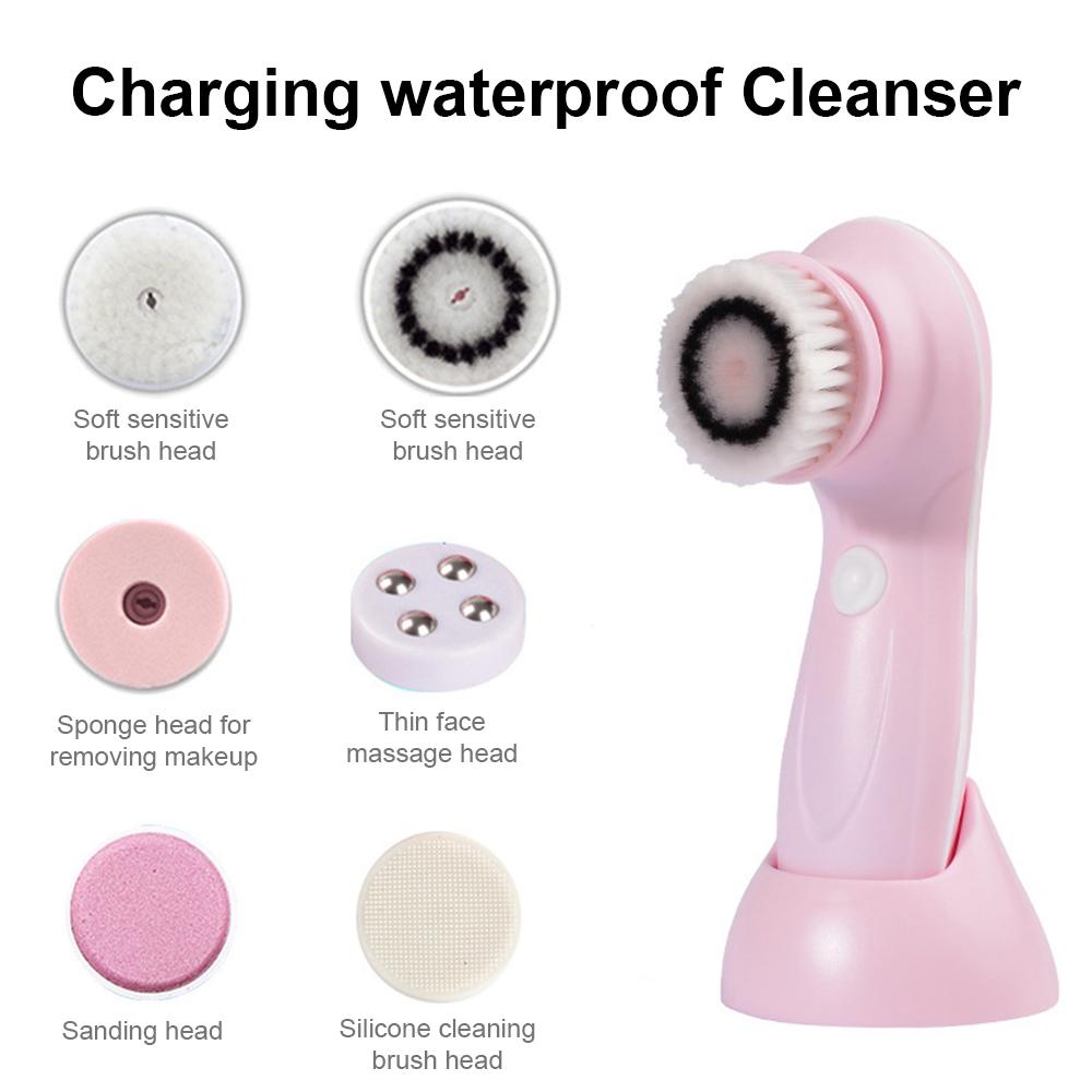 6 trong 1 Mặt Bộ Làm Sạch Da Mặt Xoay Vệ Sinh Làm Sạch Da Mặt Thiết Bị Với Chân Đế Chống Nước Làm Đẹp Da Mặt Bàn Chải Cọ Sạch