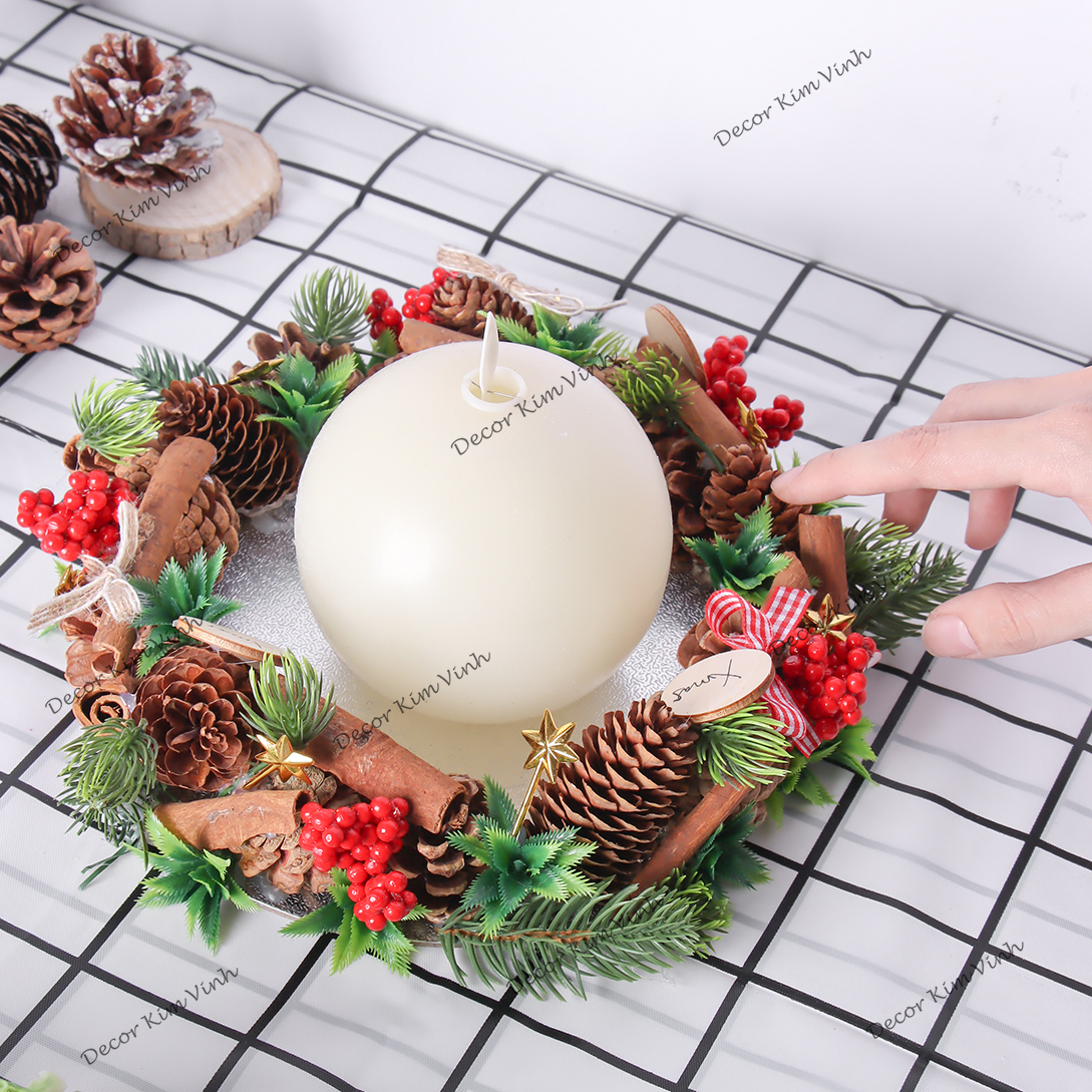 Nến Giáng Sinh NEN26 Khay Nến Quả Cầu Dùng Pin Trang Trí Noel