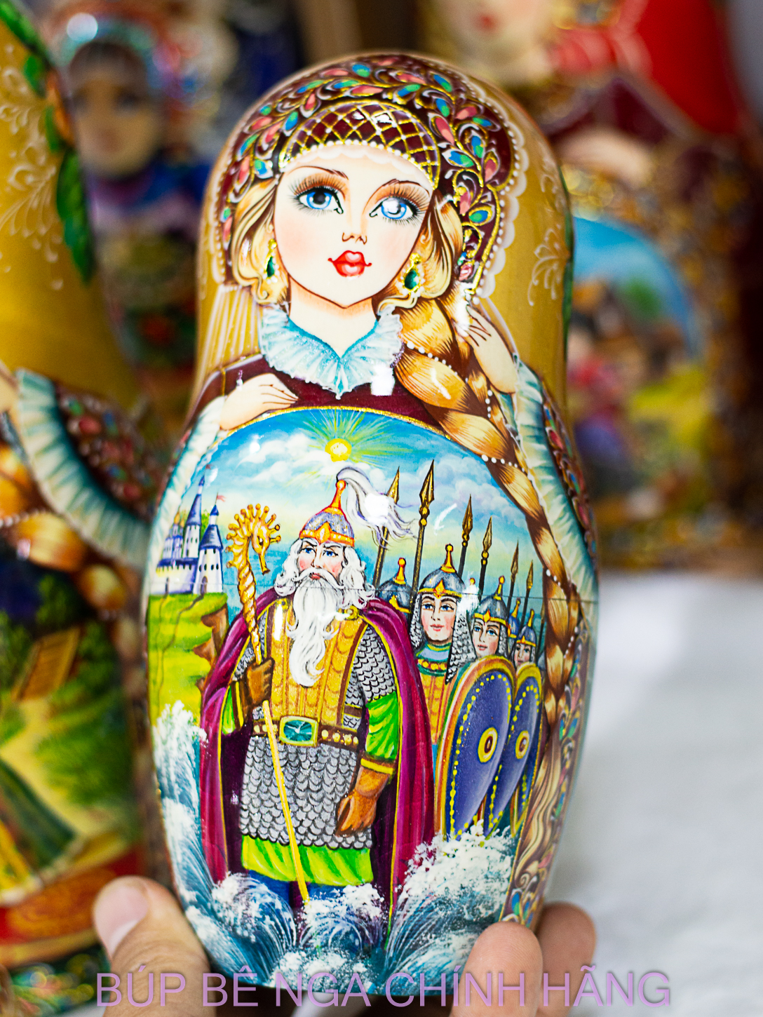 BỘ BÚP BÊ NGA MATRYOSHKA CAO CẤP 10 LỚP 26CM HOA VĂN "CHUYỆN CỔ TÍCH VUA SALTAN" CỰC ĐẸP VÀ SANG TRỌNG