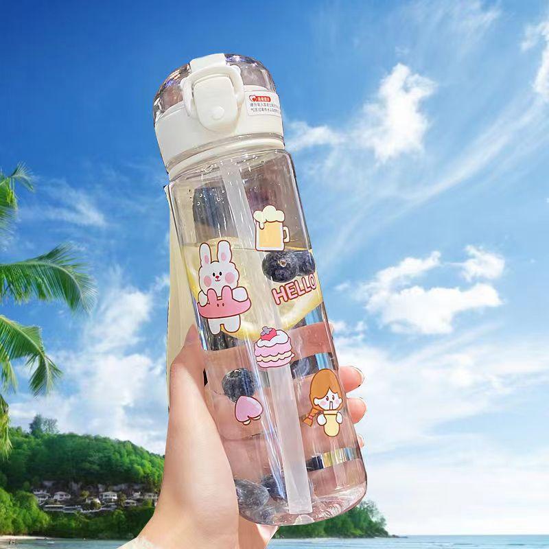 Giao hàng nhanh nắp bật lên cốc nước cống trà hoạt hình dễ thương đơn giản văn phòng dung tích lớn cốc nhựa không gian giá trị cao cốc sinh viên đi kèm cốc