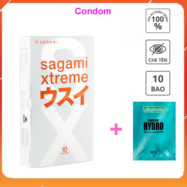 Bao cao su Sagami SupeThin (Hộp 10) Siêu mỏng, Truyền nhiệt tốt, co giãn tốt, CONDOM Tặng kèm 1 gói Gel Okamoto Nhật Bản. (Che tên sản phẩm khi giao)