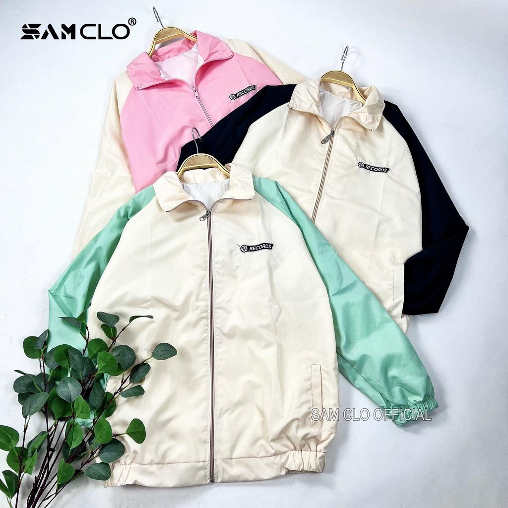 Áo khoác dù 2 lớp nam nữ SAM CLO - Áo khoác gió bomber khóa kéo form rộng unisex mặc cặp - couple thêu chữ RECORDS