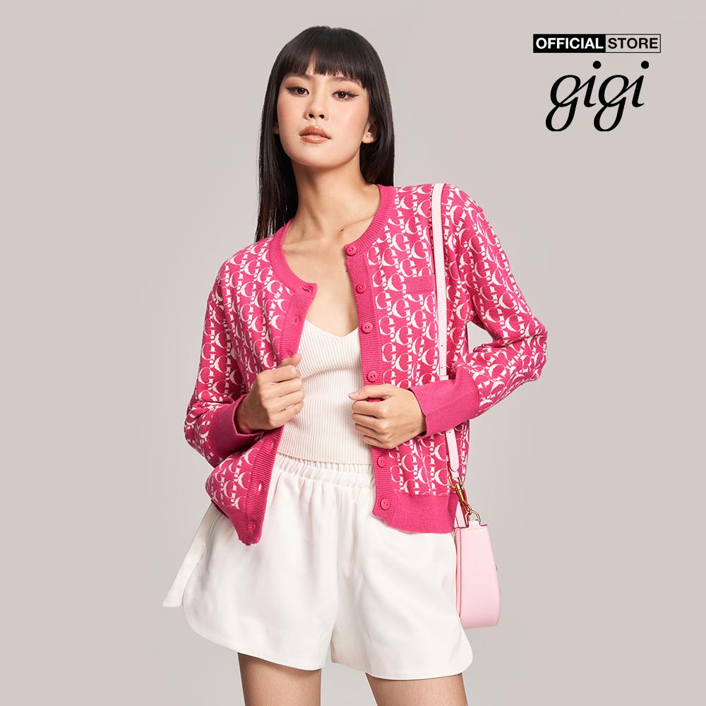 GIGI - Áo khoác cardigan nữ cổ tròn phối họa tiết monogram G1302K221704