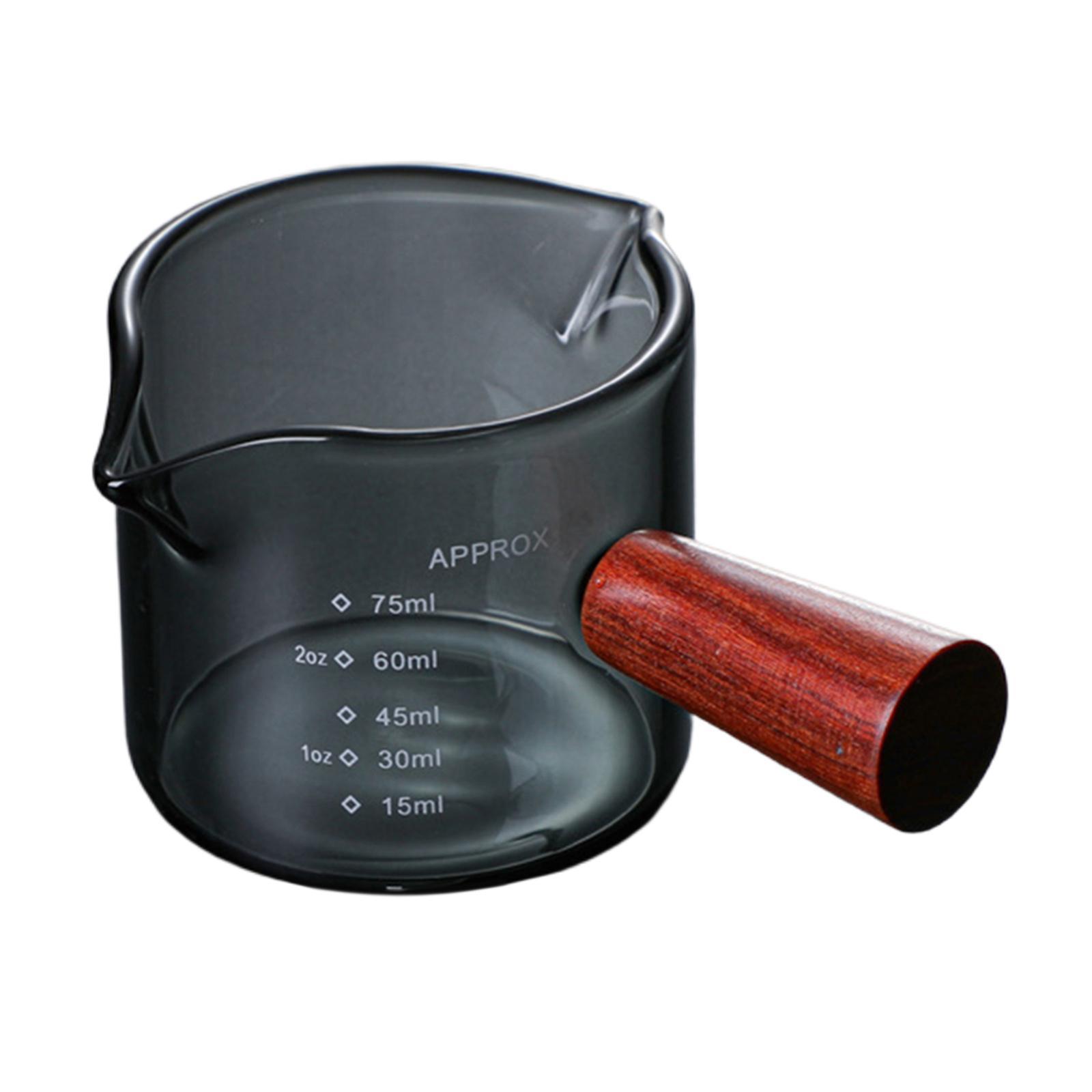 2Pcs Glass Espresso Coffee Cup/ Double Spouts With Wooden Handle for Milk