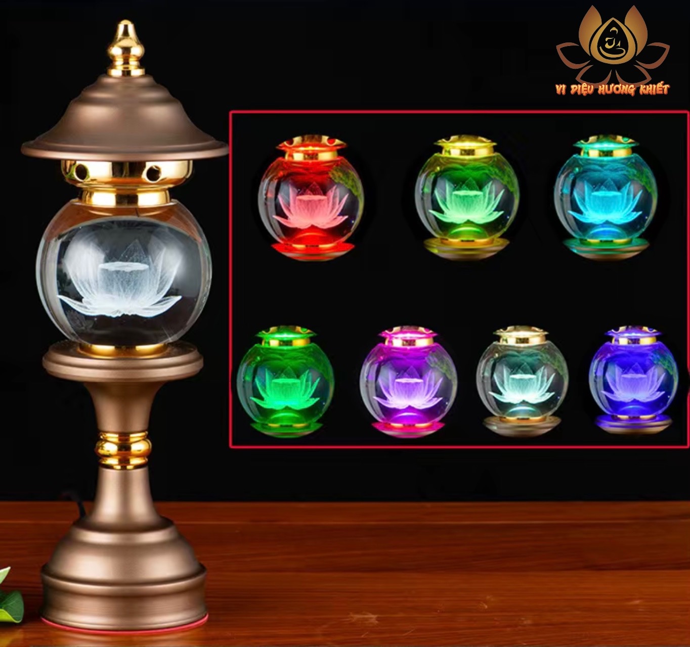 CẶP 2 CÂY ĐÈN LED HOA SEN PHA LÊ THỜ CÚNG TRANG TRÍ