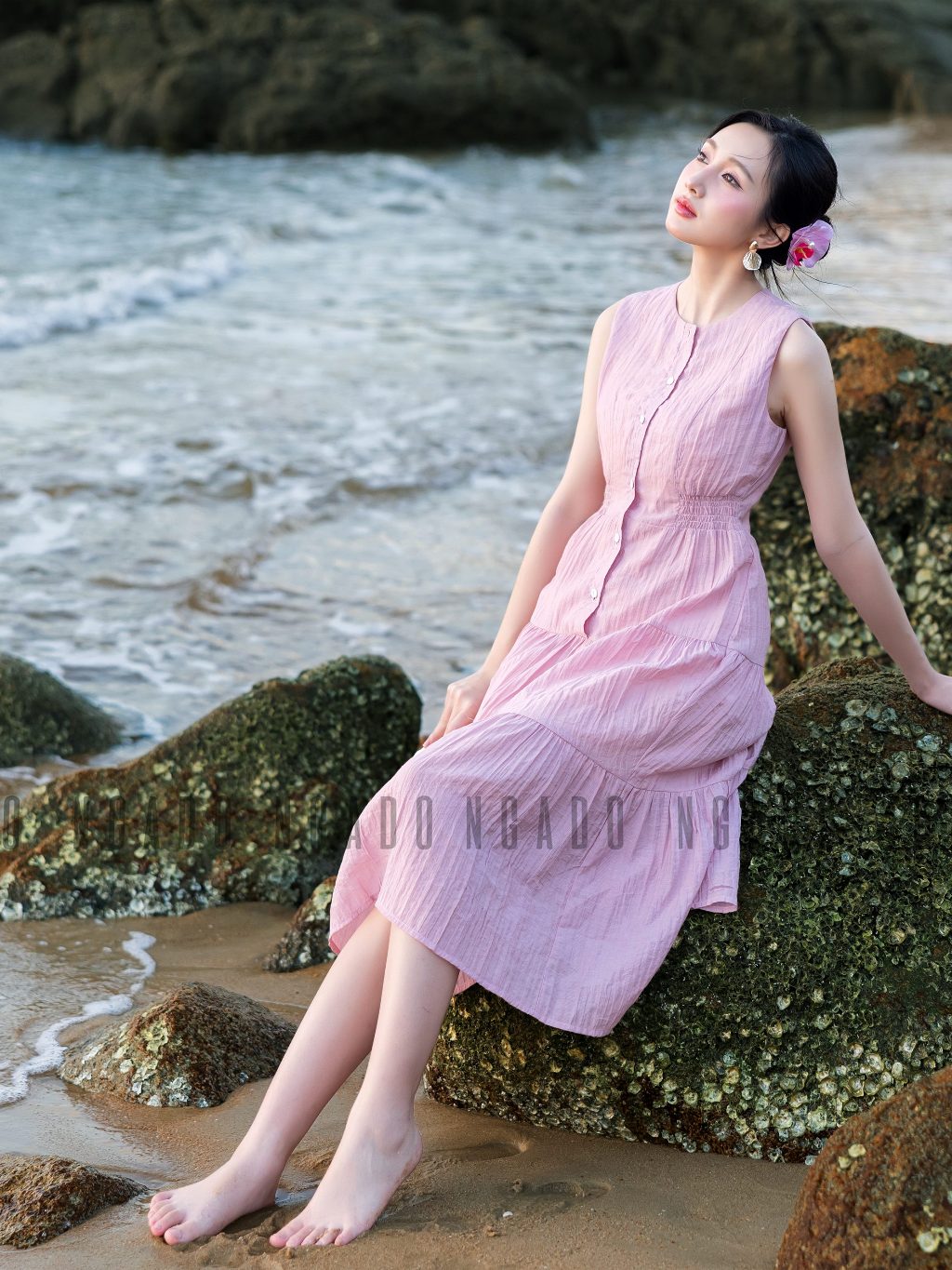 Đầm hồng sát nách NGADO , đầm nữ , Váy Vintage , Đầm nữ tính ngọt ngào , Đầm thiết kế