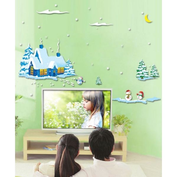Decal trang trí noel ngôi nhà tuyết - có sẵn keo -PK194
