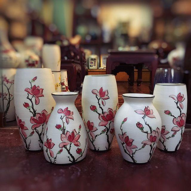 BỘ LỌ HOA VẼ TAY HOA MỘC LAN 5 SET