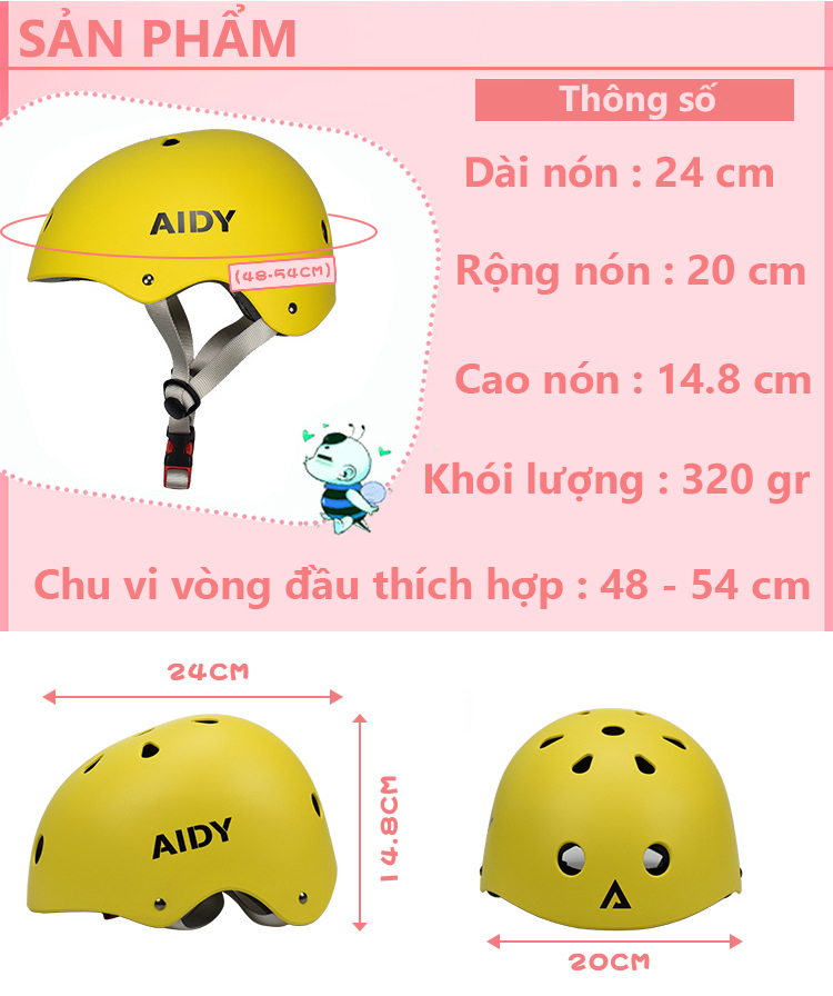 Nón bảo hiểm chơi thể thao cho trẻ em 3-8 tuổi ( 15kg - 35 kg) giúp bảo vệ cho bé khỏi chấn thương khi chơi,làm từ nhựa ABS cao cấp, nhiều màu sắc, Hàng Chính Hãng Cleacco
