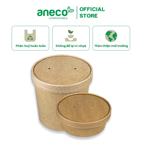 Hộp giấy PLA đựng thực phẩm ANECO phân hủy sinh học hoàn toàn (50 hộp kèm nắp)